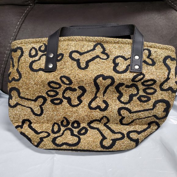 Pet Bag Small Tote - Gold with Bone Design - Multi-Purpose w/Snap 10" x 15" - Picture 4 of 4